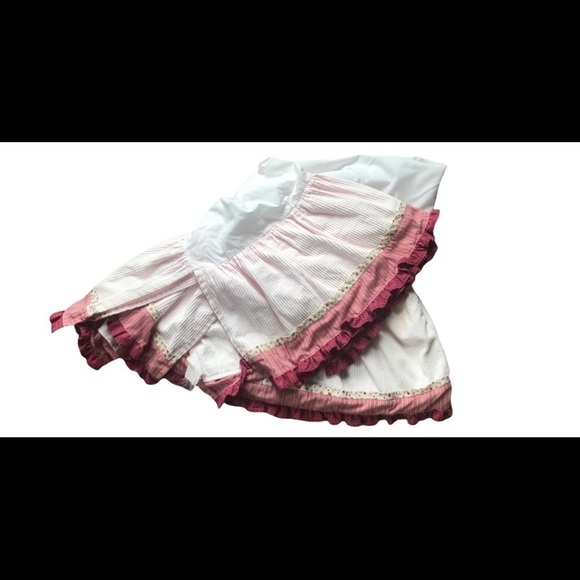 Baby Martex Blossoms Boho Crib Dust Ruffle Skirt Pink Cranberry Sage Ruffles - Picture 1 of 6
